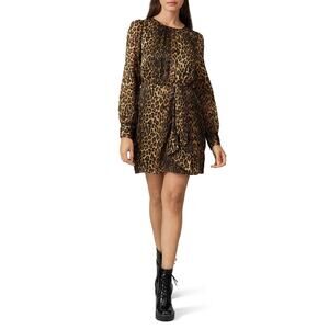THE KOOPLES Brown Leopard Printed 100% Silk Crewneck Robe Dress size 1 Small